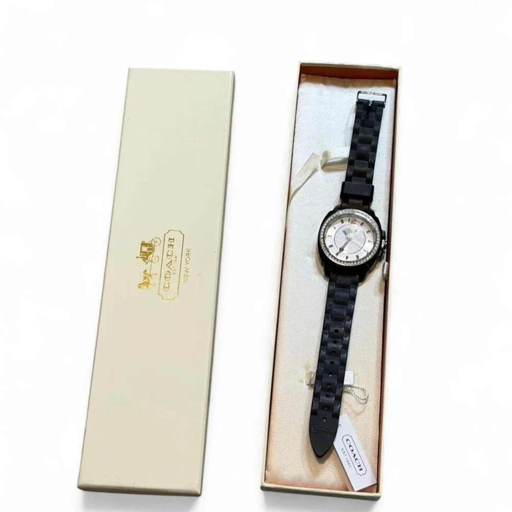 Coach Black Band Watch. Rhinestones around the face‎